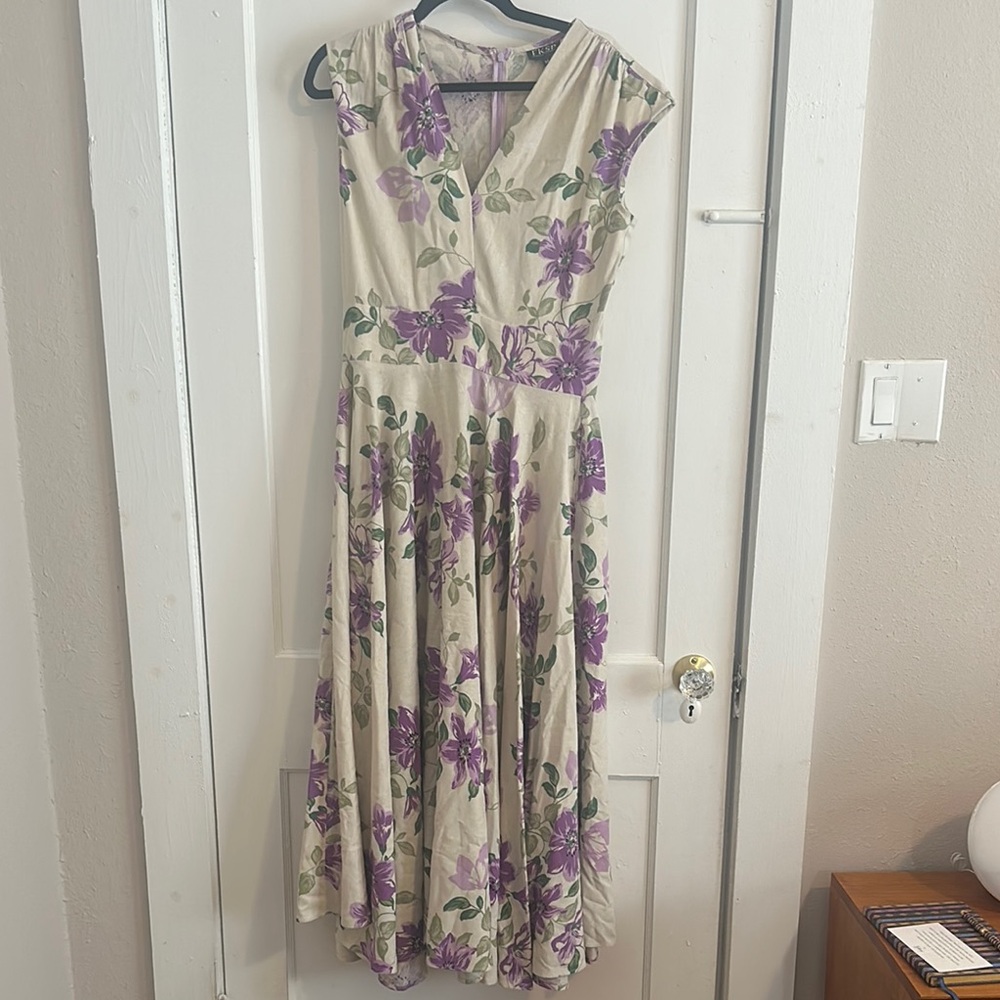 Sylvia" Floral Lilac V- Neck Swing Dress